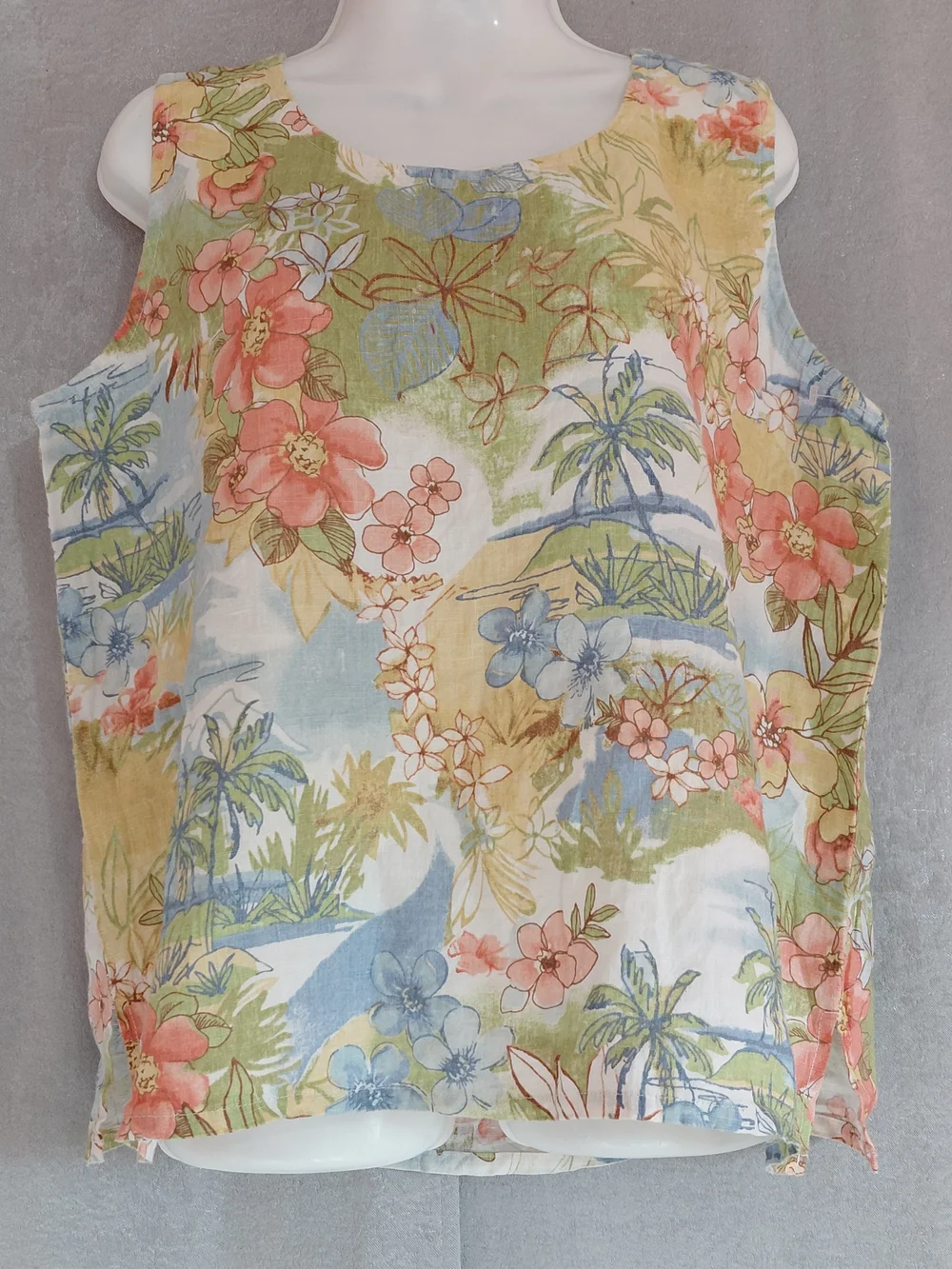 LVintage Hot Cotton By Marc Ware 100%linen Tropical Floral Tank Too SZ L USA - Picture 3 of 10